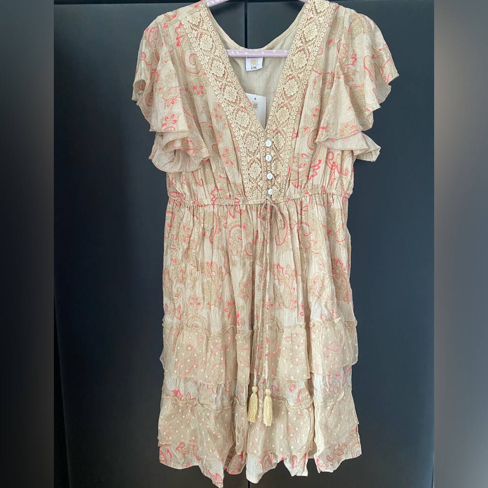 Beige and pink dress with lace and frills, very girly dress! New